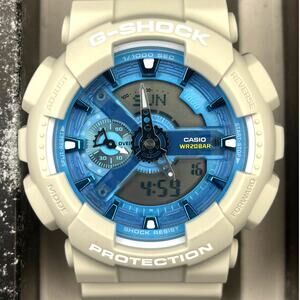 Casio G-Shock GA110AS-5A Men’s Beige Resin Blue Dial Analog Digital Watch NIBWT